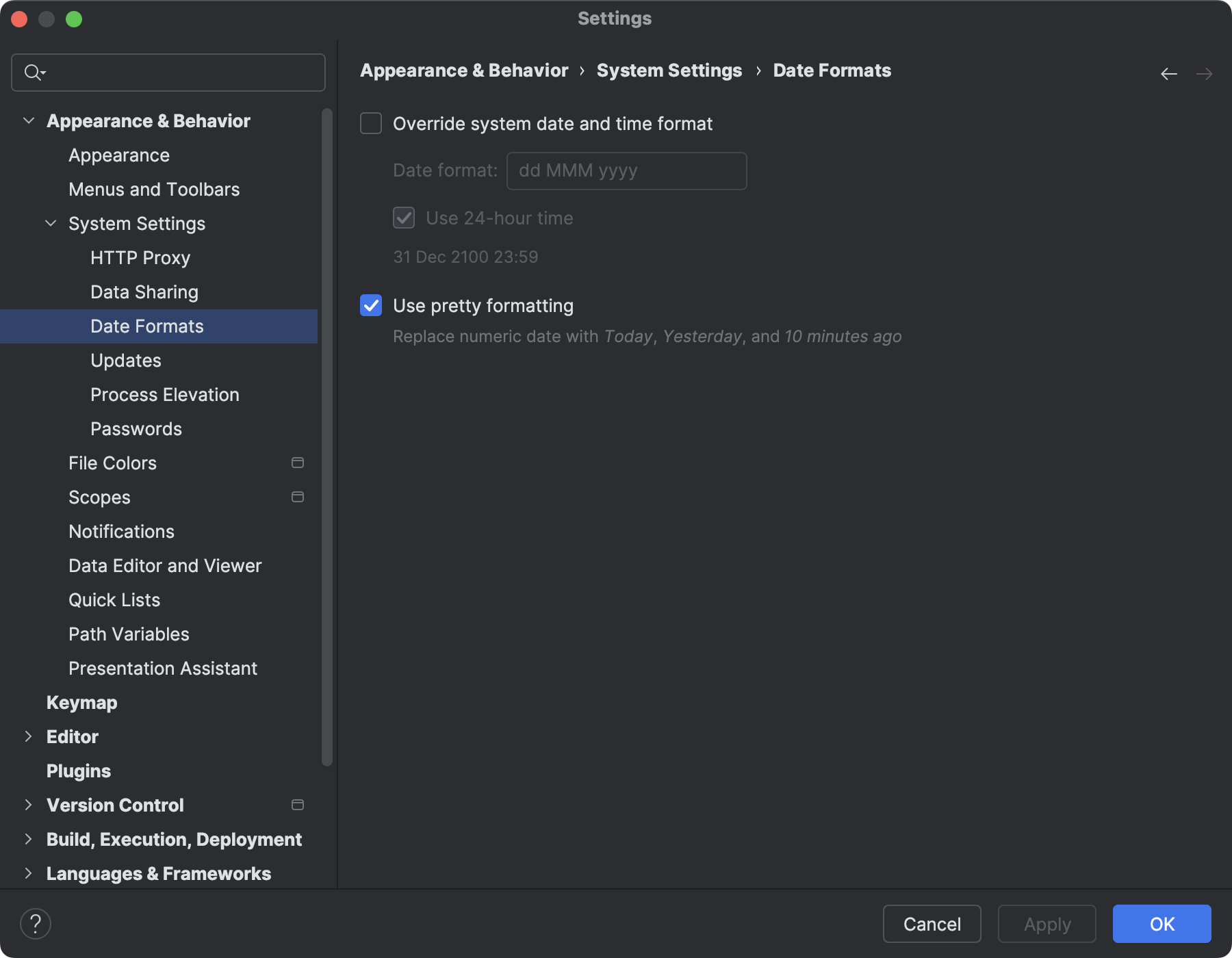 Date Formats settings | IntelliJ IDEA Documentation