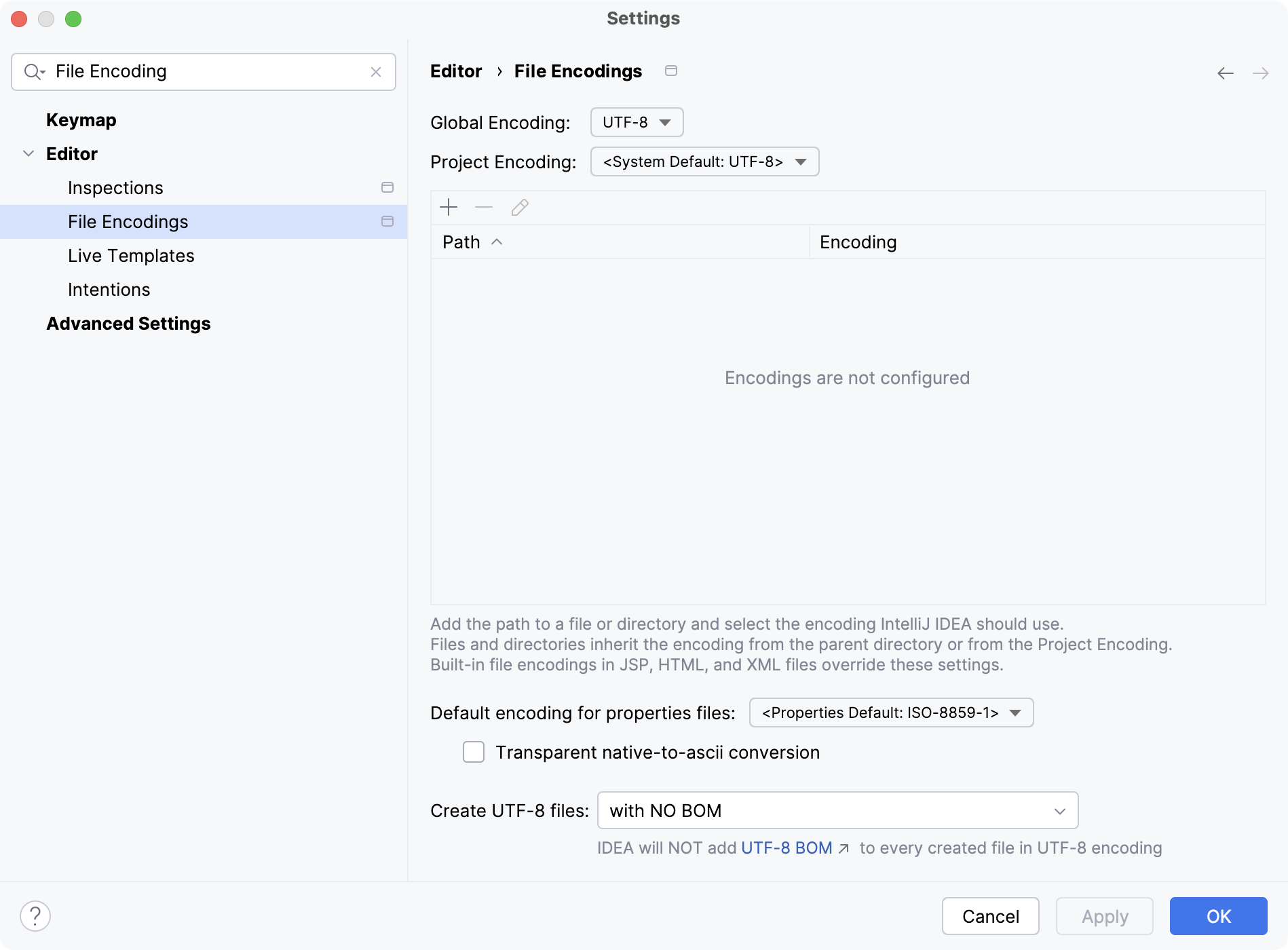 The Editor | File Encodings settings The Editor | File Encodings settings