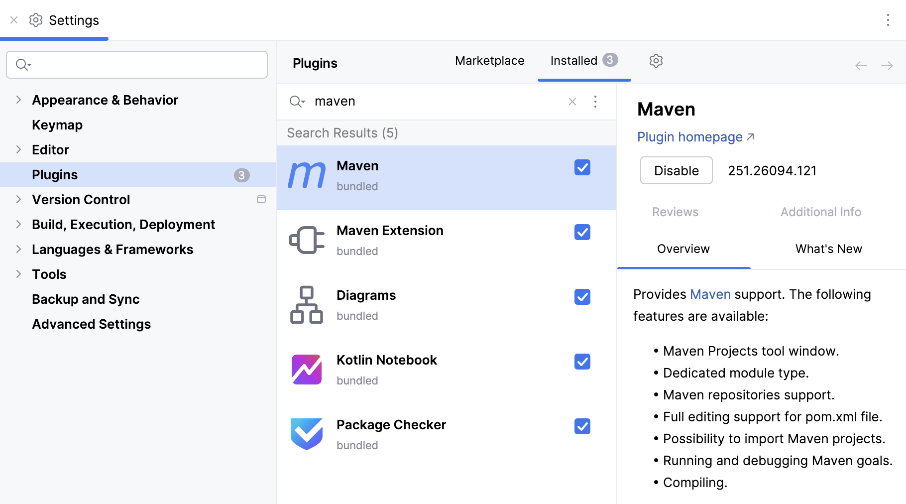 The Plugins settings dialog The Plugins settings dialog