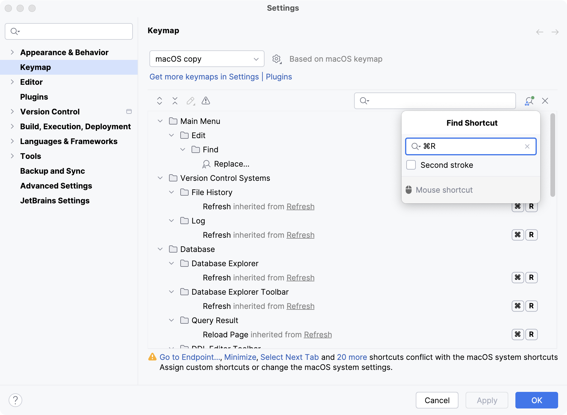 Shortcut is mapped to multiple actions Shortcut is mapped to multiple actions
