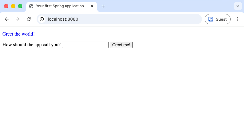 The application appears at the localhost:8080 in the browser The application appears at the localhost:8080 in the browser