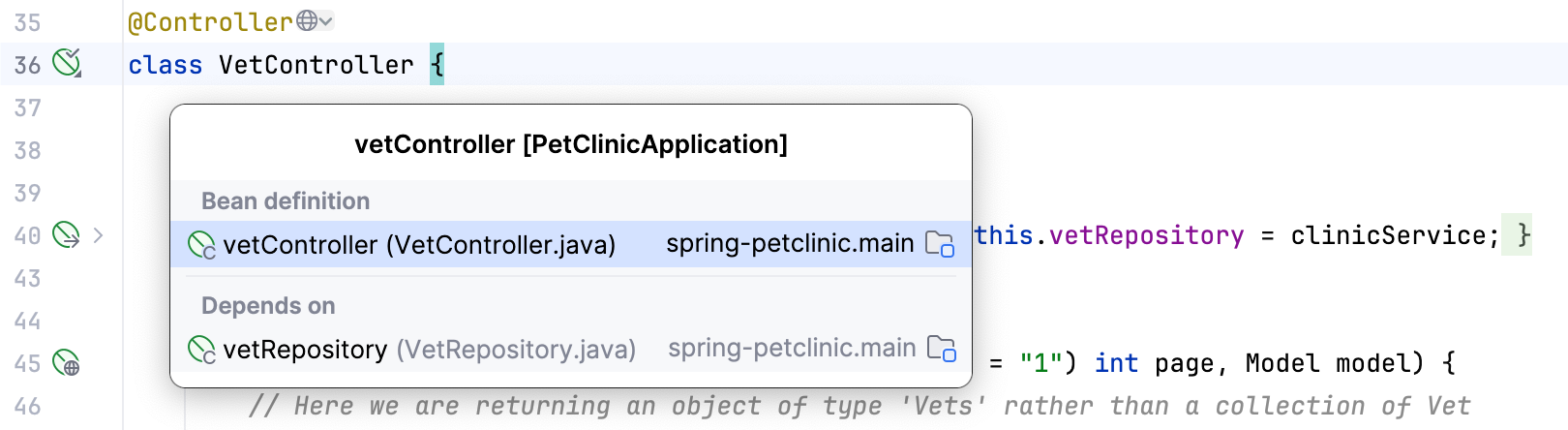 A popup with runtime information for a bean A popup with runtime information for a bean