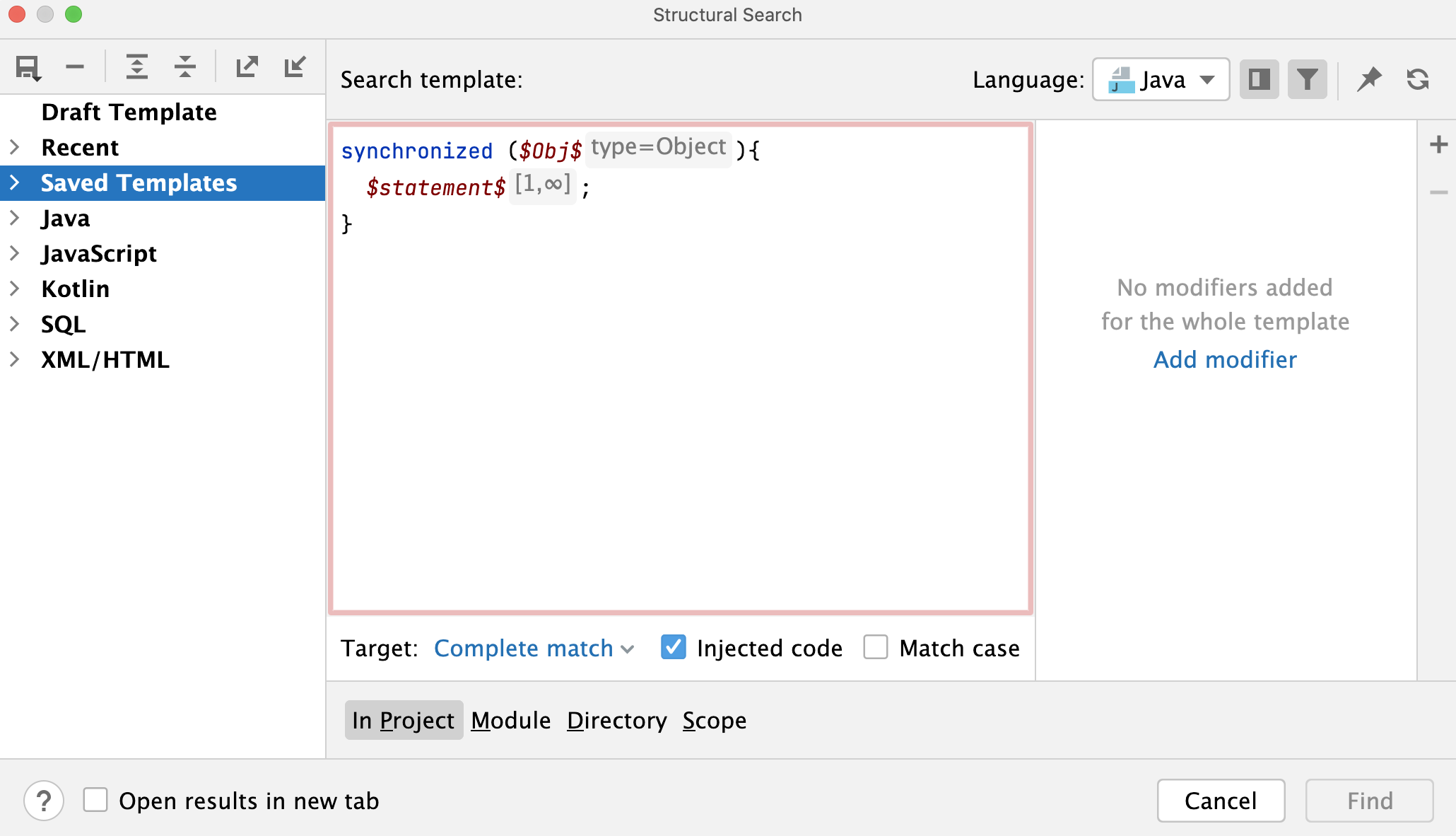 Search templates dialog Search templates dialog