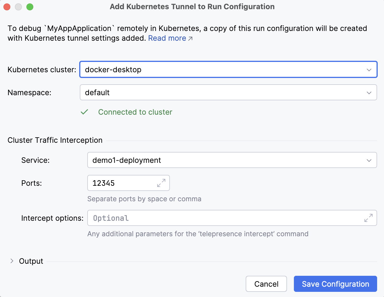 将 Kubernetes 隧道添加到运行配置 将 Kubernetes 隧道添加到运行配置