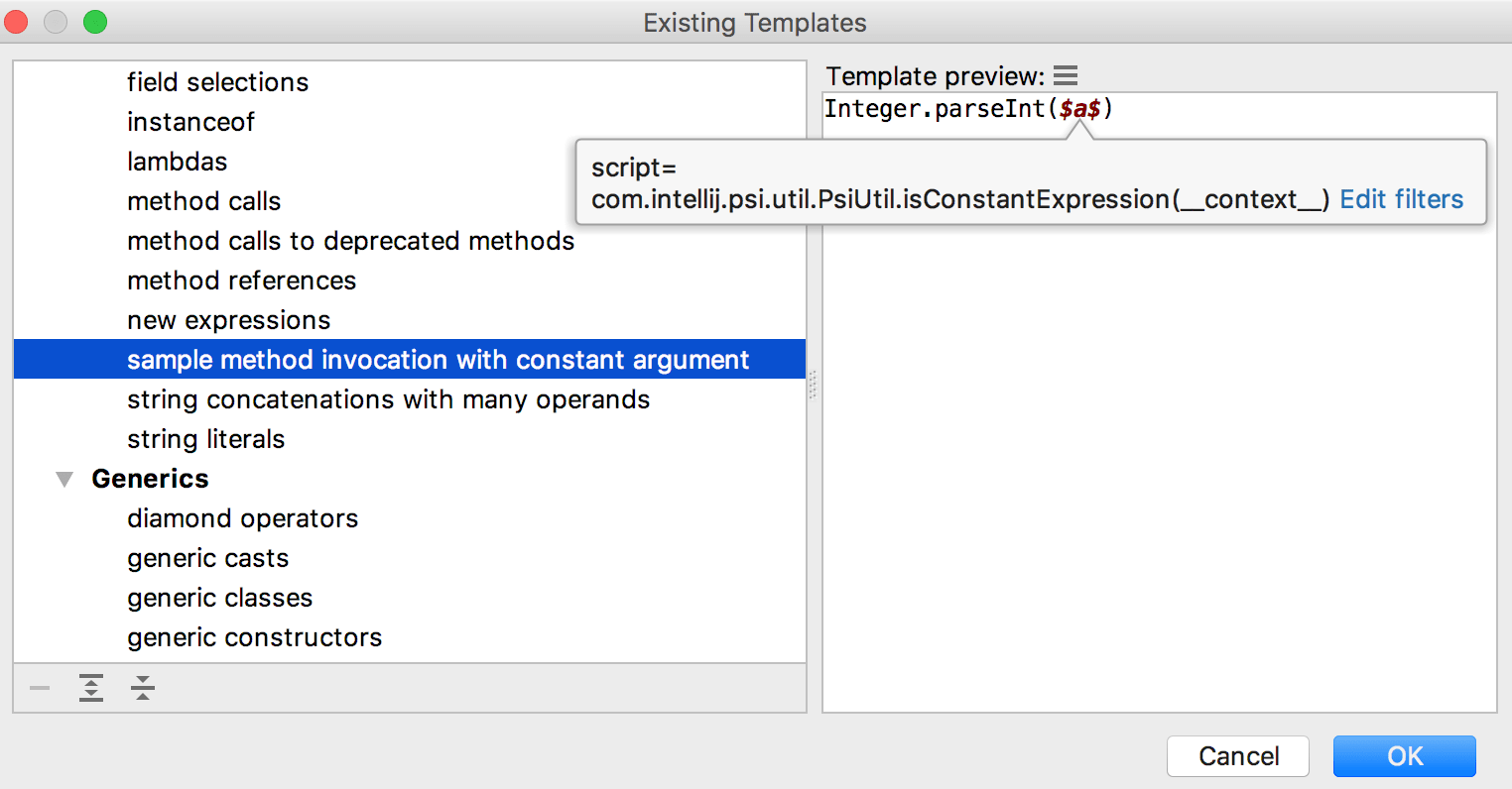Existing Templates dialog Existing Templates dialog