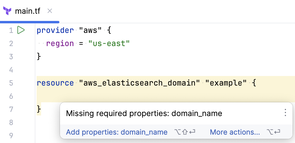 Terraform missing property inspection Terraform missing property inspection