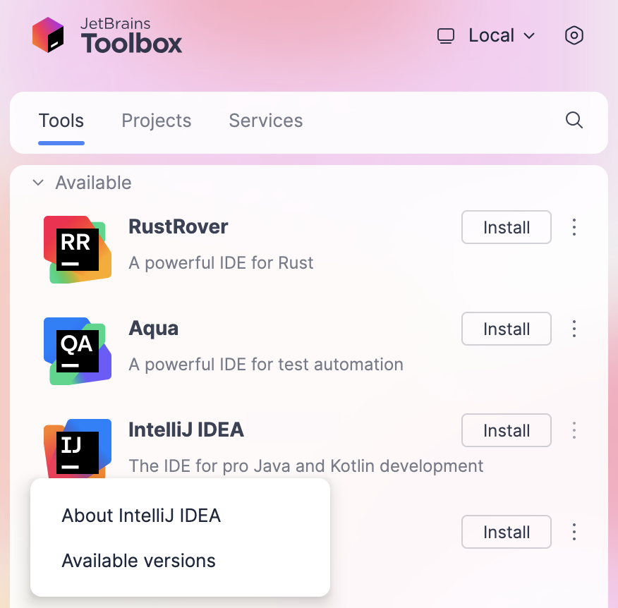 IntelliJ IDEA in the Toolbox App IntelliJ IDEA in the Toolbox App