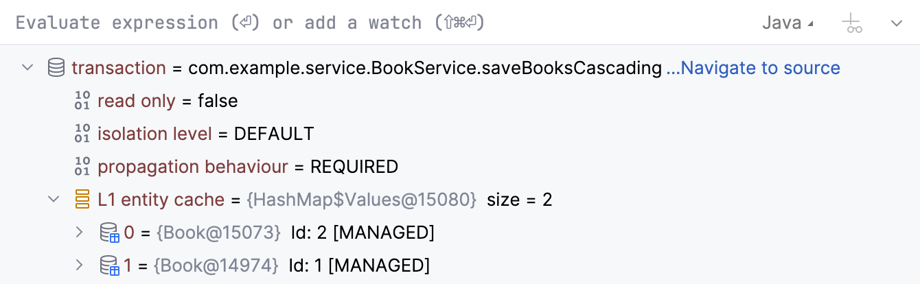 The transaction details in the Variables tab The transaction details in the Variables tab