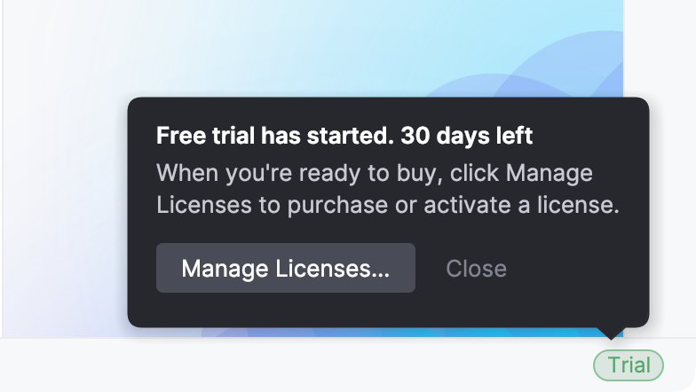 A popup about the trial period A popup about the trial period