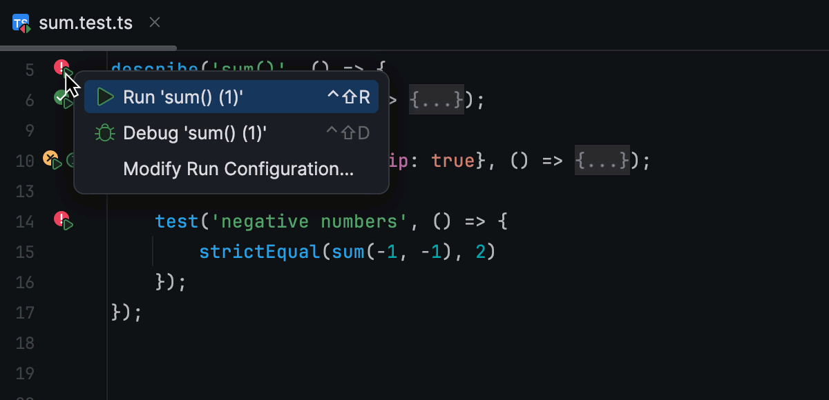 Testing TypeScript | IntelliJ IDEA Documentation