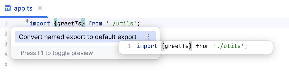 Convert named export to default export from an export statement Convert named export to default export from an export statement