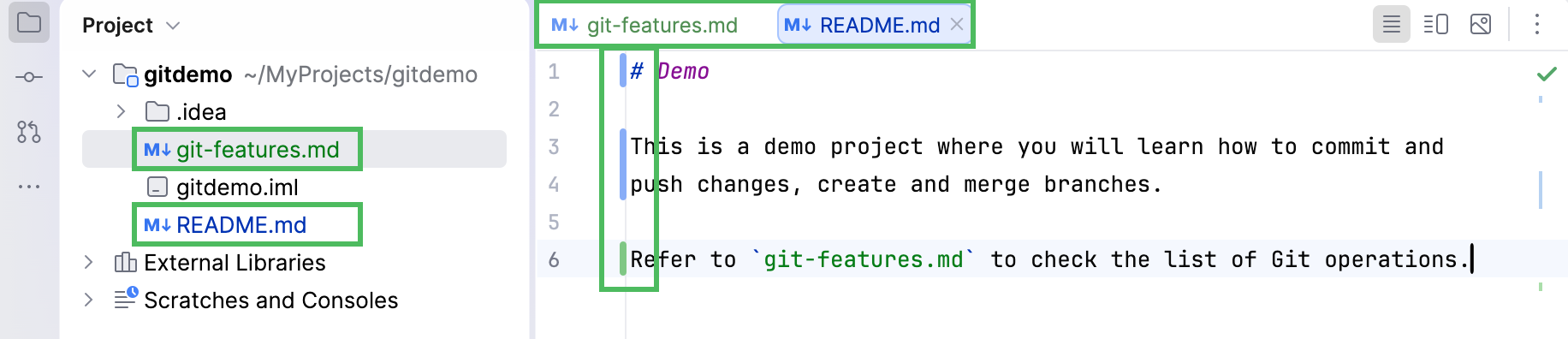 Changes in Editor and Project tool window