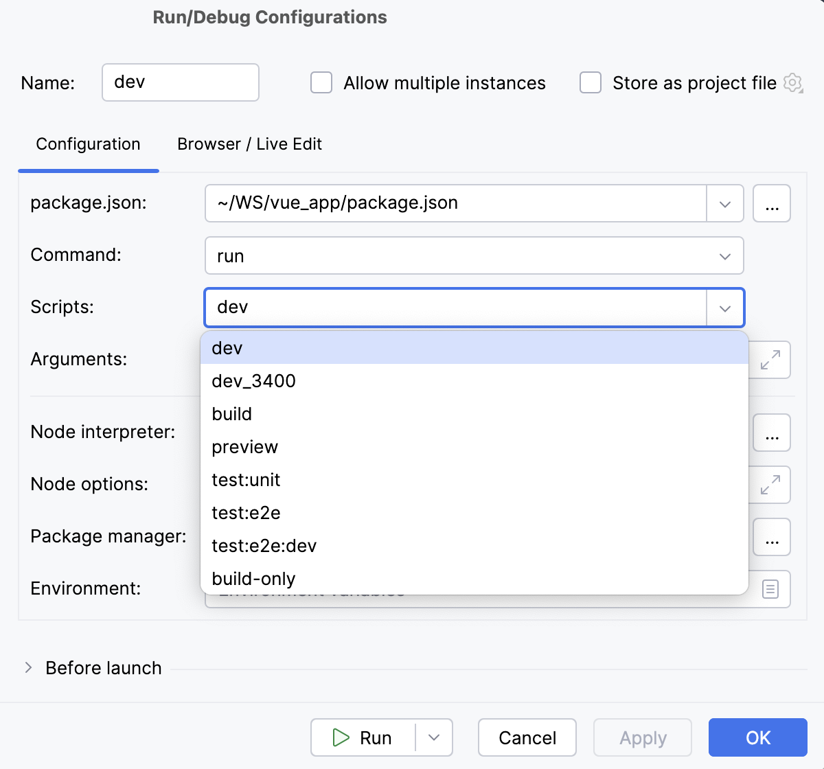 npm run/debug configuration npm run/debug configuration