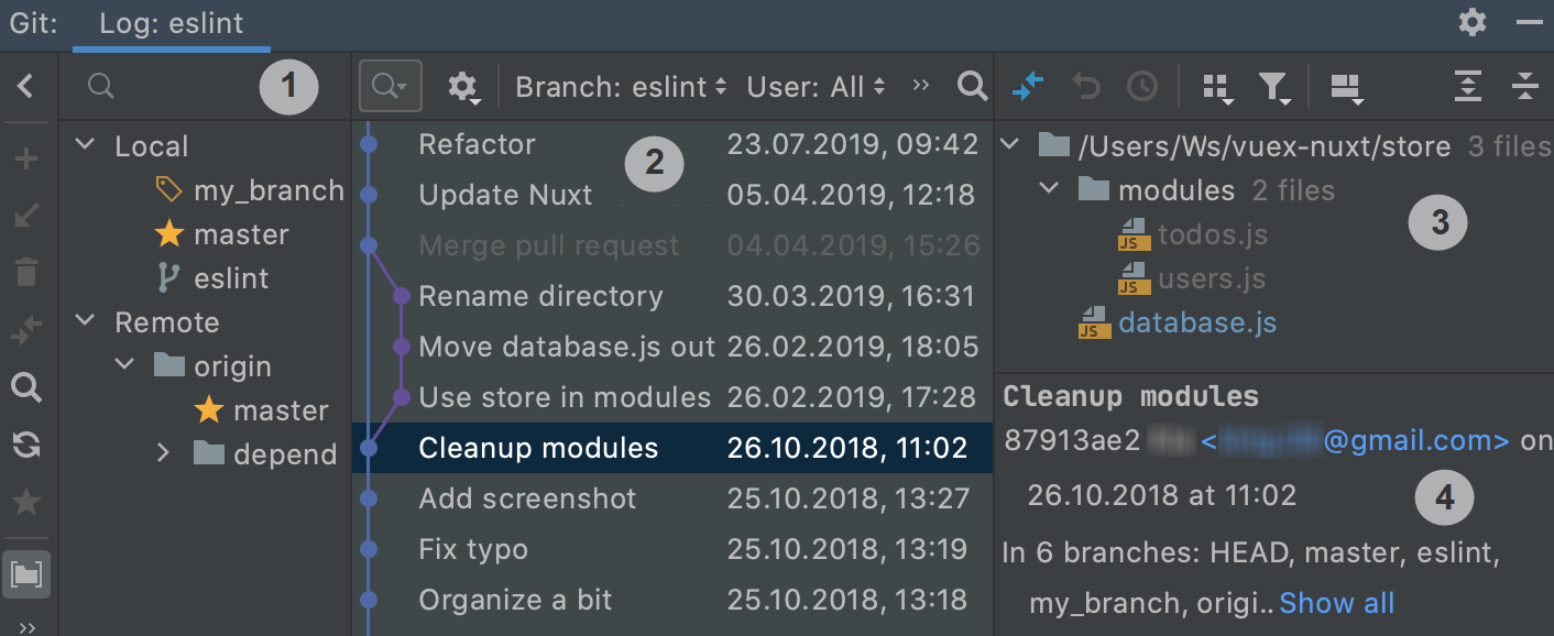 Git log 选项卡 Git log 选项卡