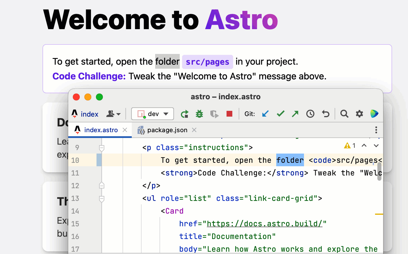 运行一个 Astro 应用程序