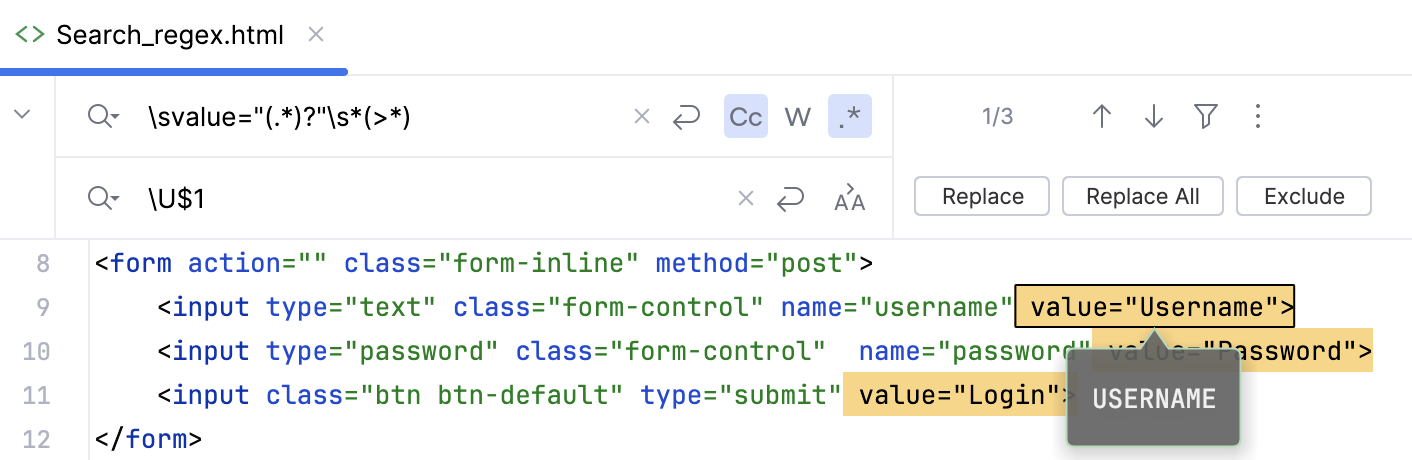 Switch to the uppercase character example Switch to the uppercase character example