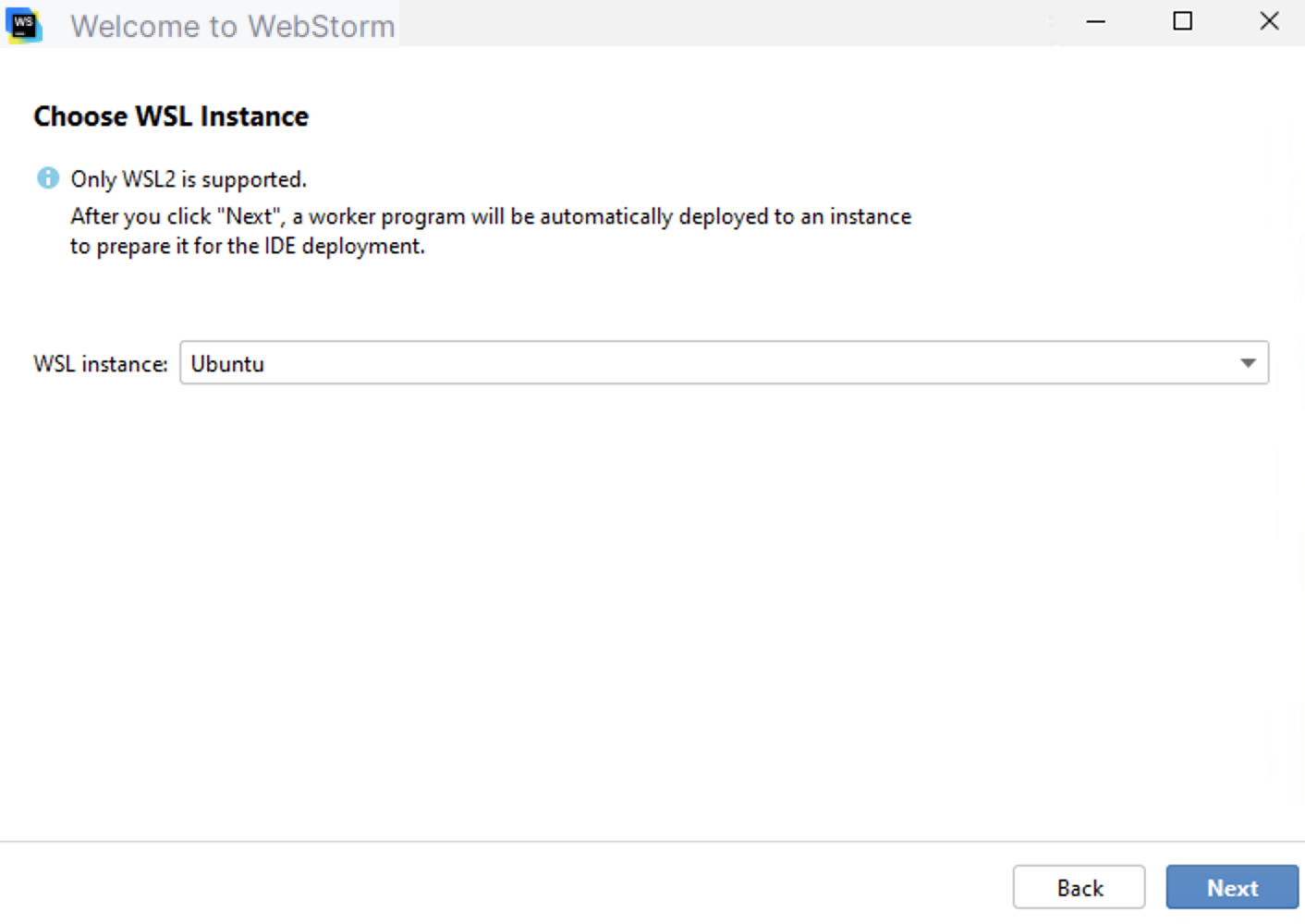 Choose WSL instance Choose WSL instance