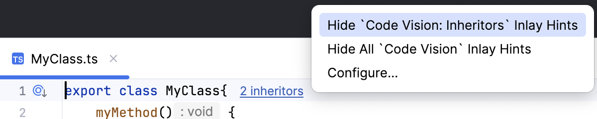 在编辑器中隐藏 Inheritors 提示 在编辑器中隐藏 Inheritors 提示