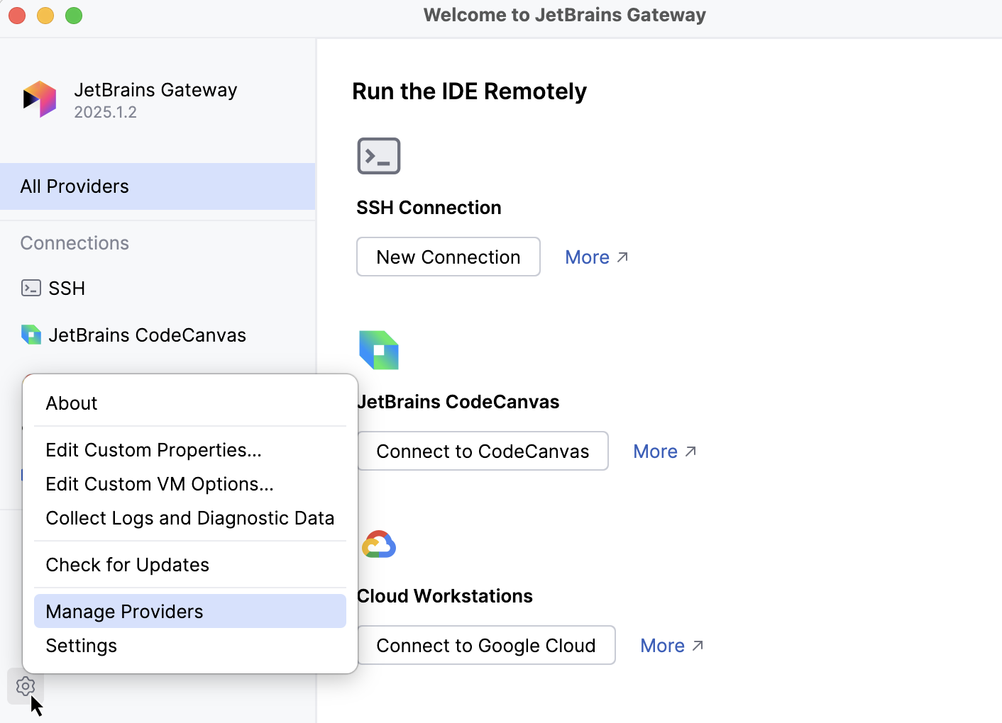 Options menu - Manage providers Options menu - Manage providers