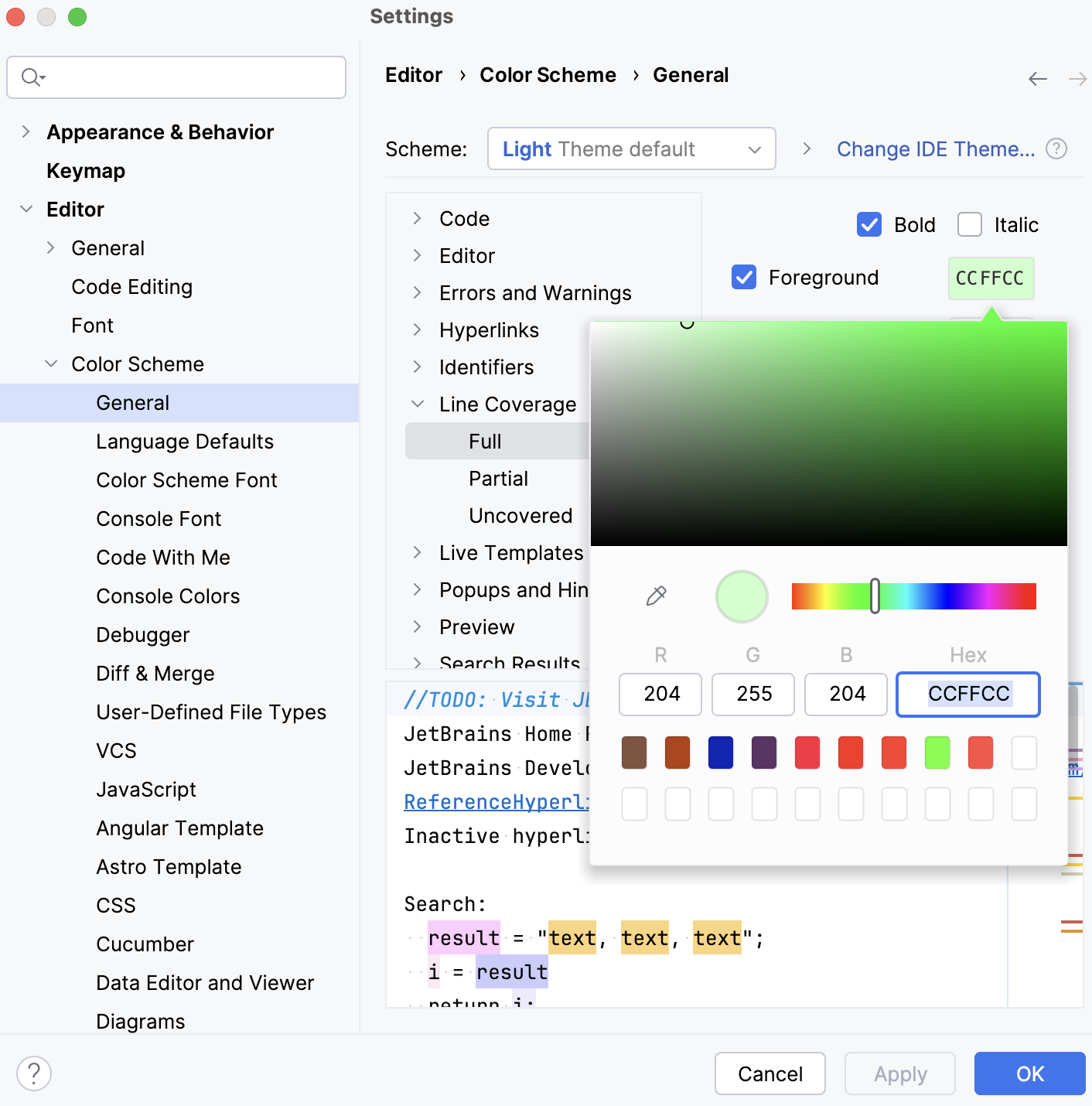 Configuring colors for indicating coverage status in the editor Configuring colors for indicating coverage status in the editor