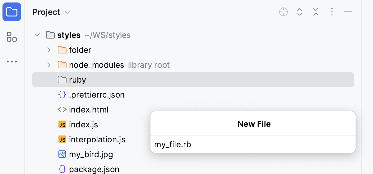 在 WebStorm 中创建 Ruby 文件