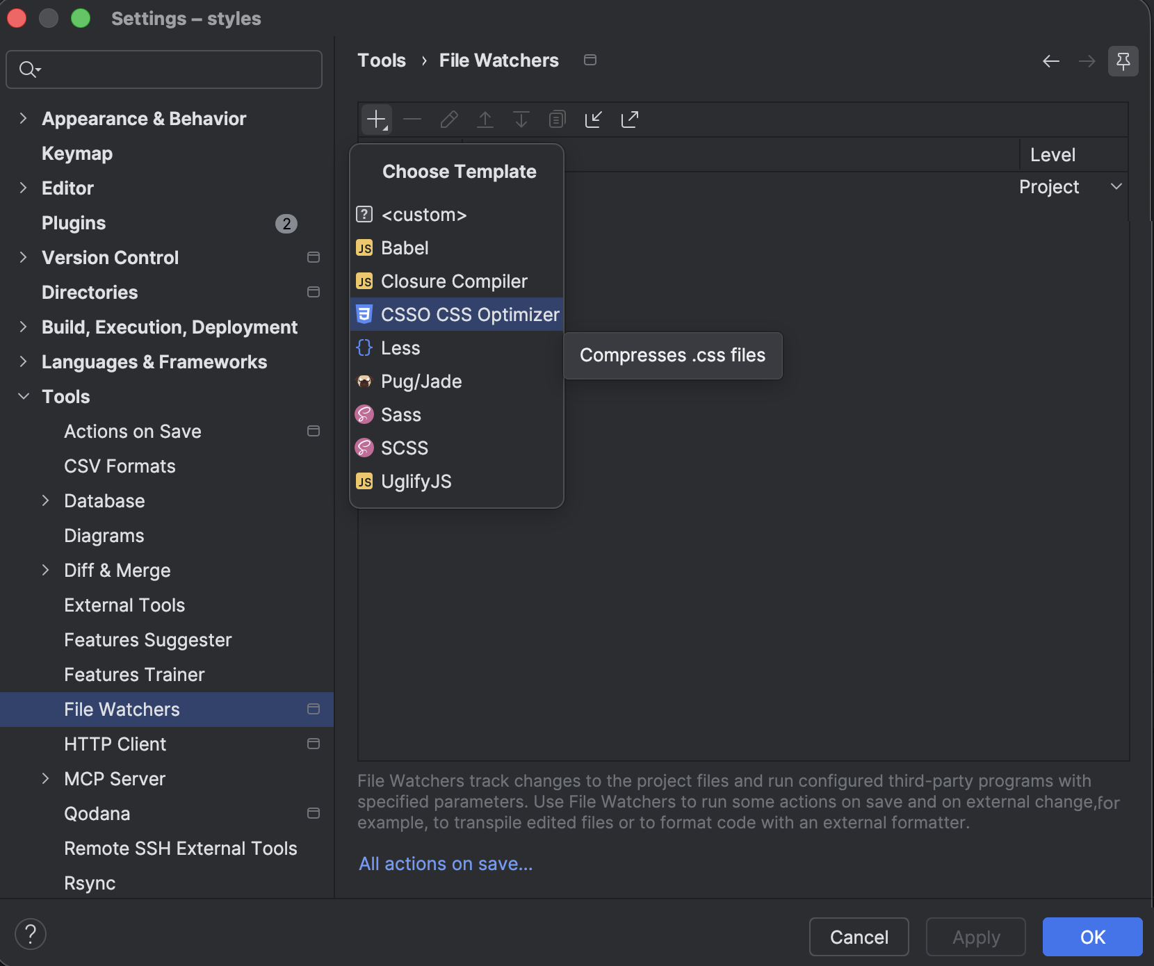 Minifying CSS | IntelliJ IDEA Documentation