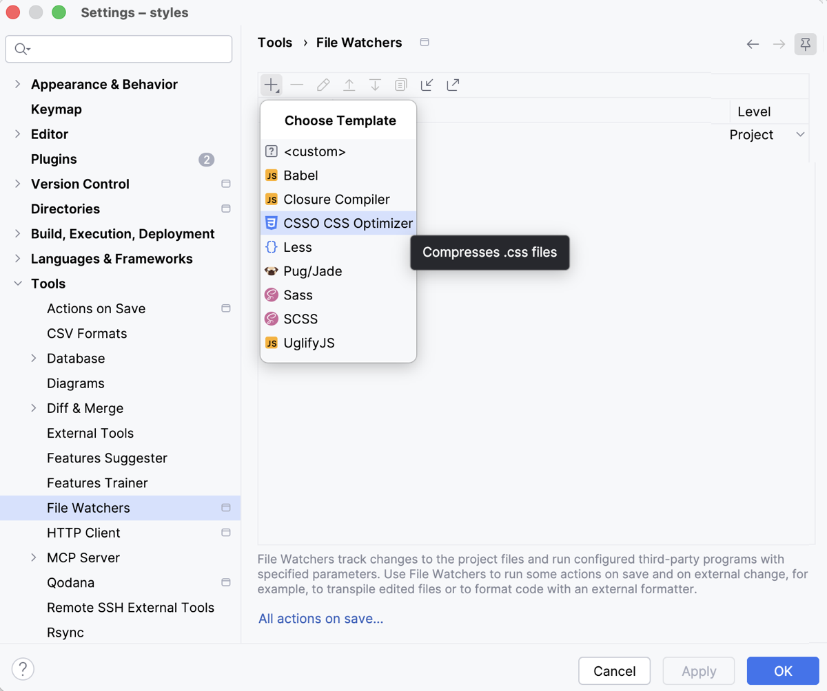 Create CSSO watcher: Click Add and select template Create CSSO watcher: Click Add and select template