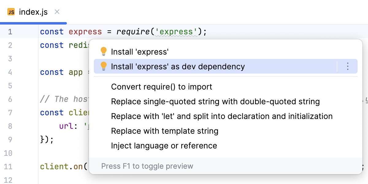 Use a quick fix to install a dependency Use a quick fix to install a dependency