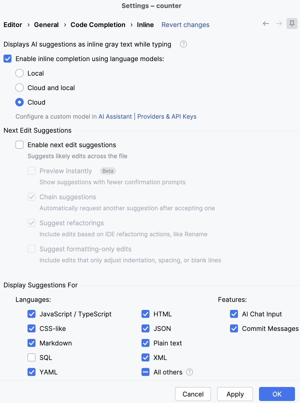 Enable Cloud Completion in CSS