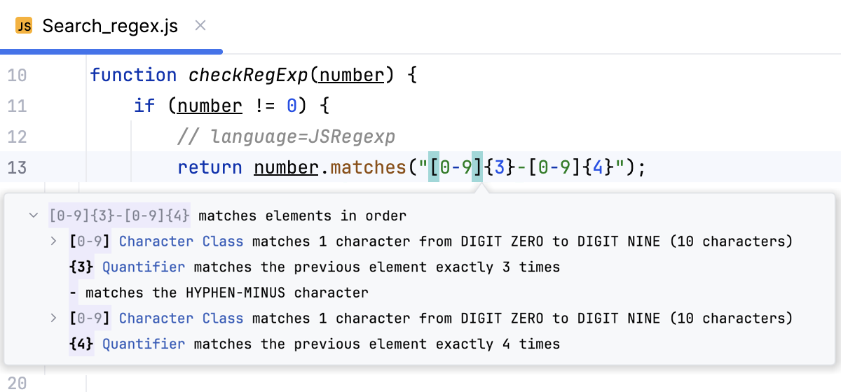 A popup with an explanation of a regular expression A popup with an explanation of a regular expression