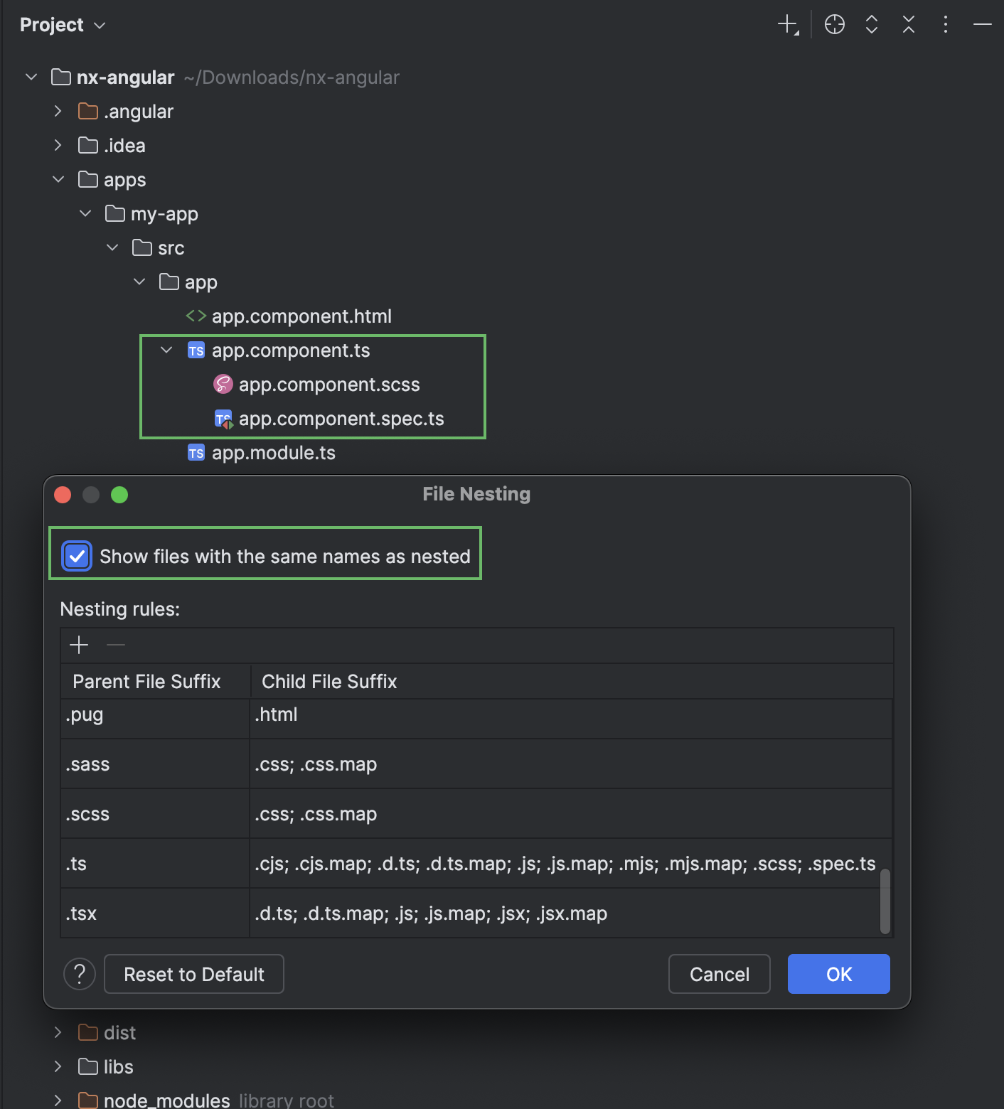 File nesting rules | WebStorm Documentation