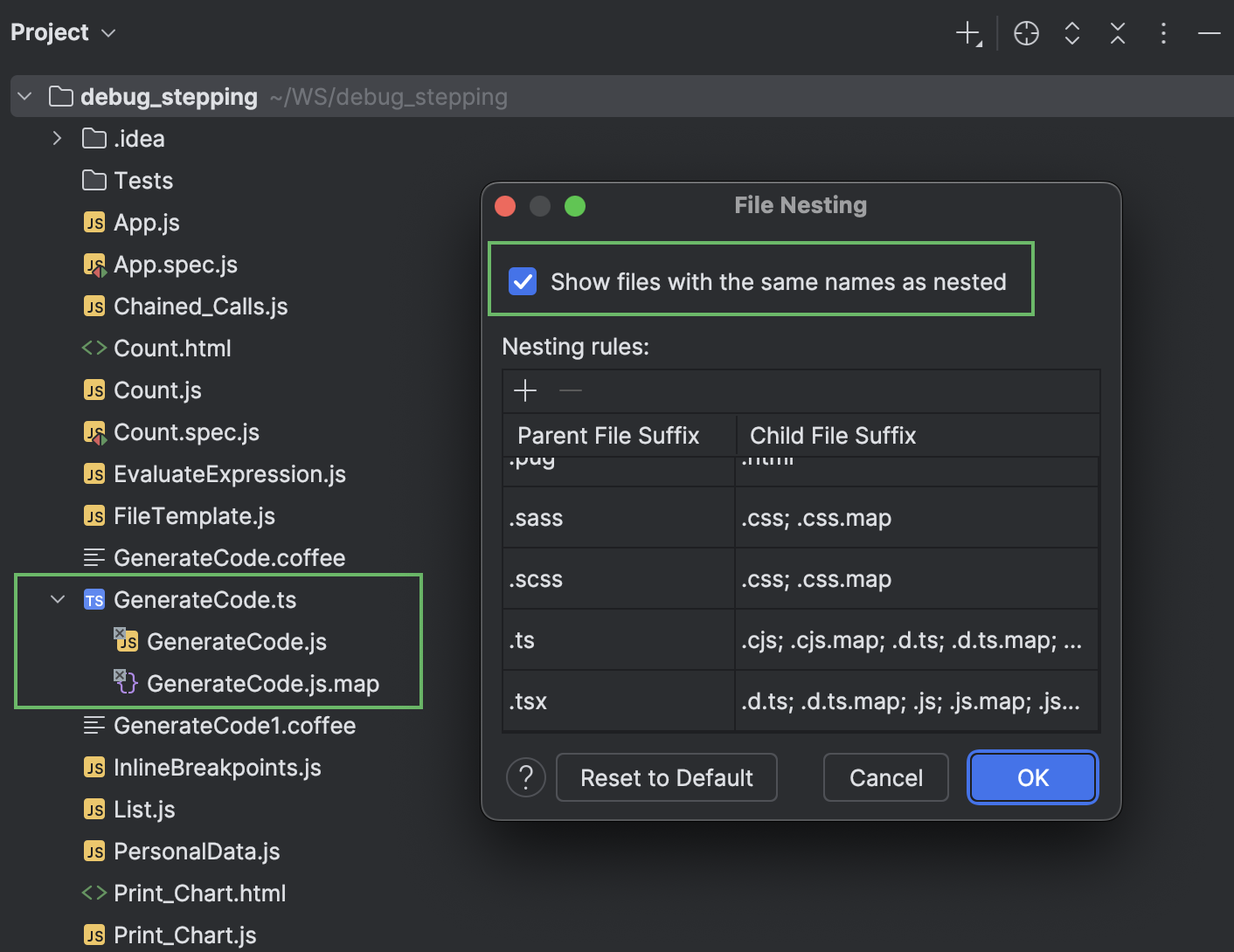 File nesting rules | WebStorm Documentation