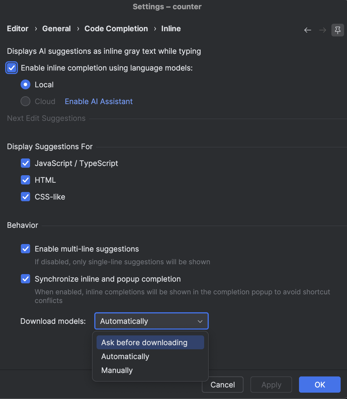 Full Line code completion | WebStorm Documentation