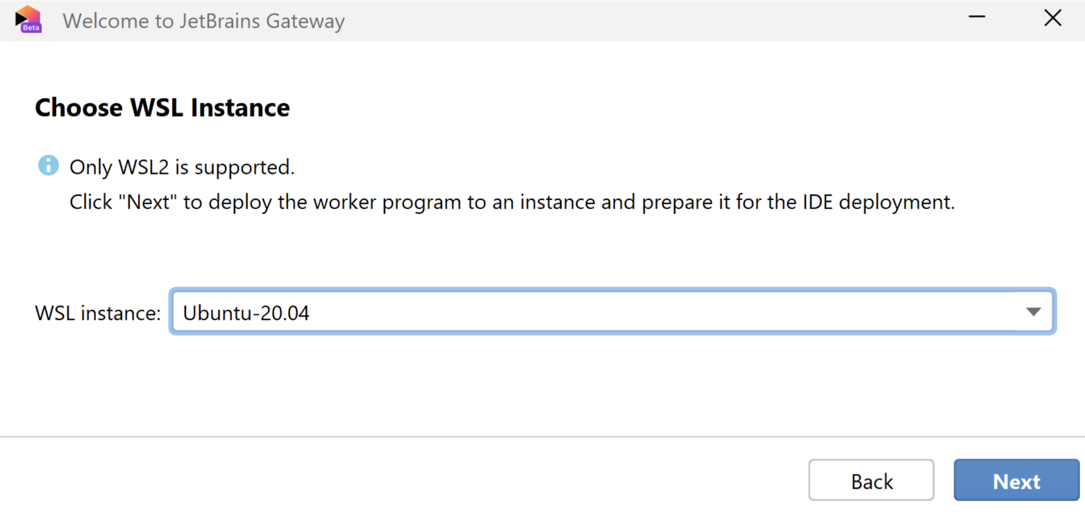 Choose WSL instance Choose WSL instance