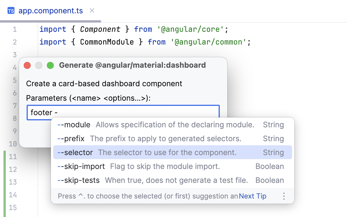 Generating Angular CLI schematic: code completion and description is provided Generating Angular CLI schematic: code completion and description is provided