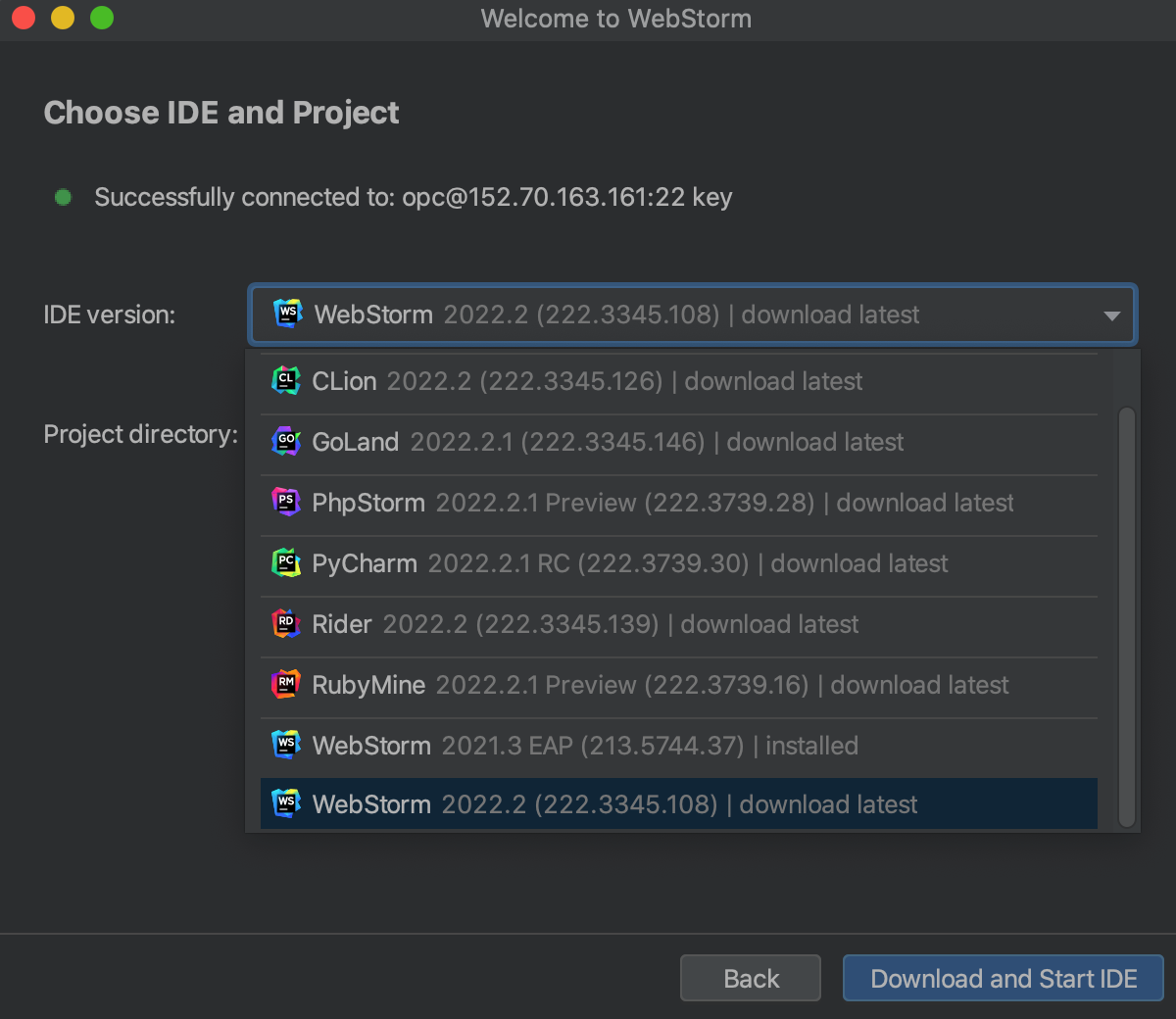 WebStorm welcome screen: IDE version field WebStorm welcome screen: IDE version field