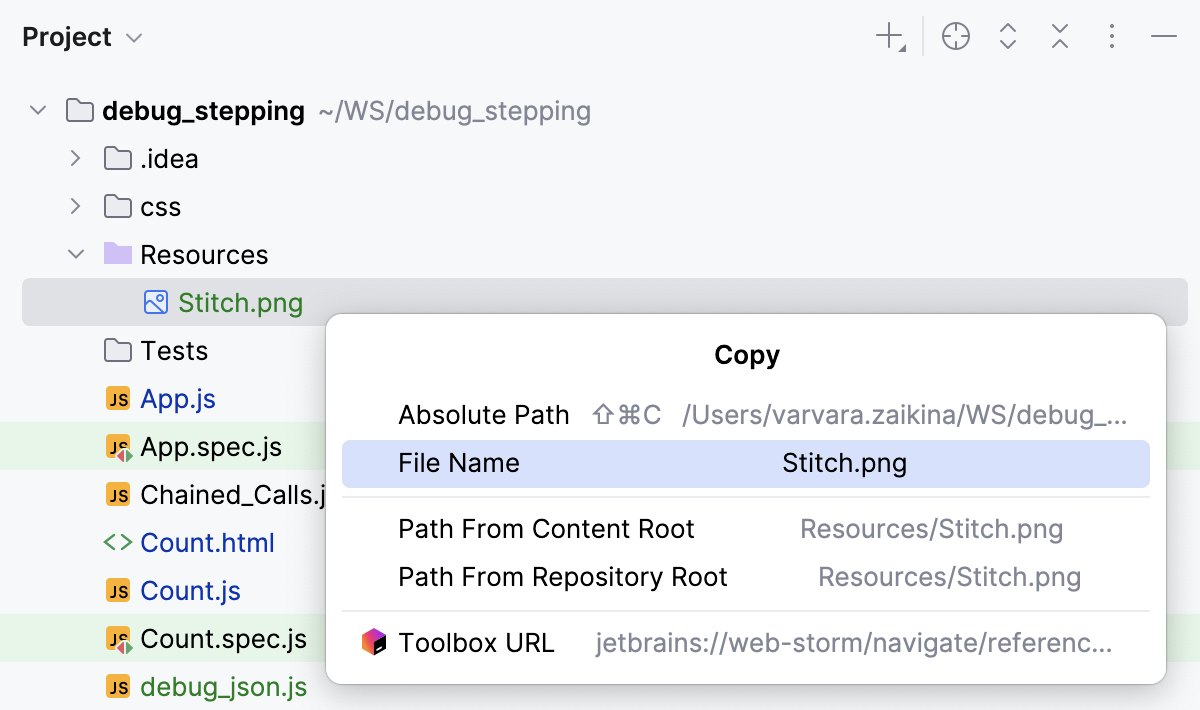 Copy the name of a file in the Resource Root folder Copy the name of a file in the Resource Root folder