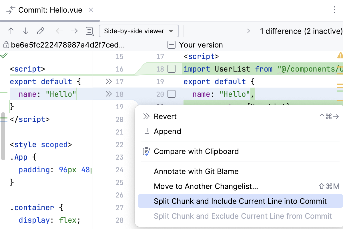 WebStorm:上下文菜单中包含当前行到提交的选项 WebStorm:上下文菜单中包含当前行到提交的选项