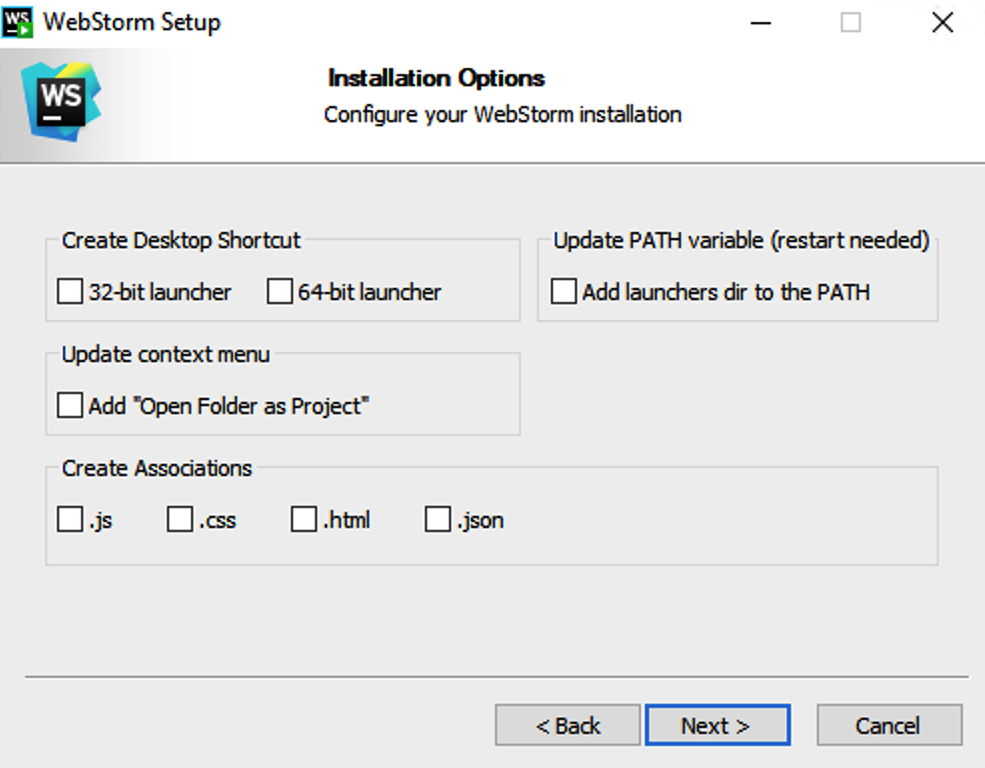 The Installation Options step of the installation wizard The Installation Options step of the installation wizard