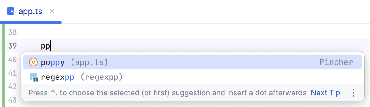 Suggestion list narrowed down as you type Suggestion list narrowed down as you type