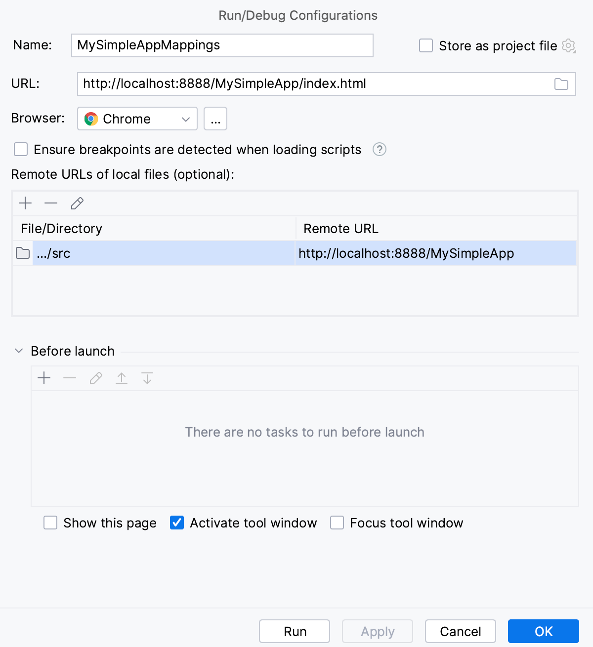 Coverage: run/debug configuration, specify URL Coverage: run/debug configuration, specify URL