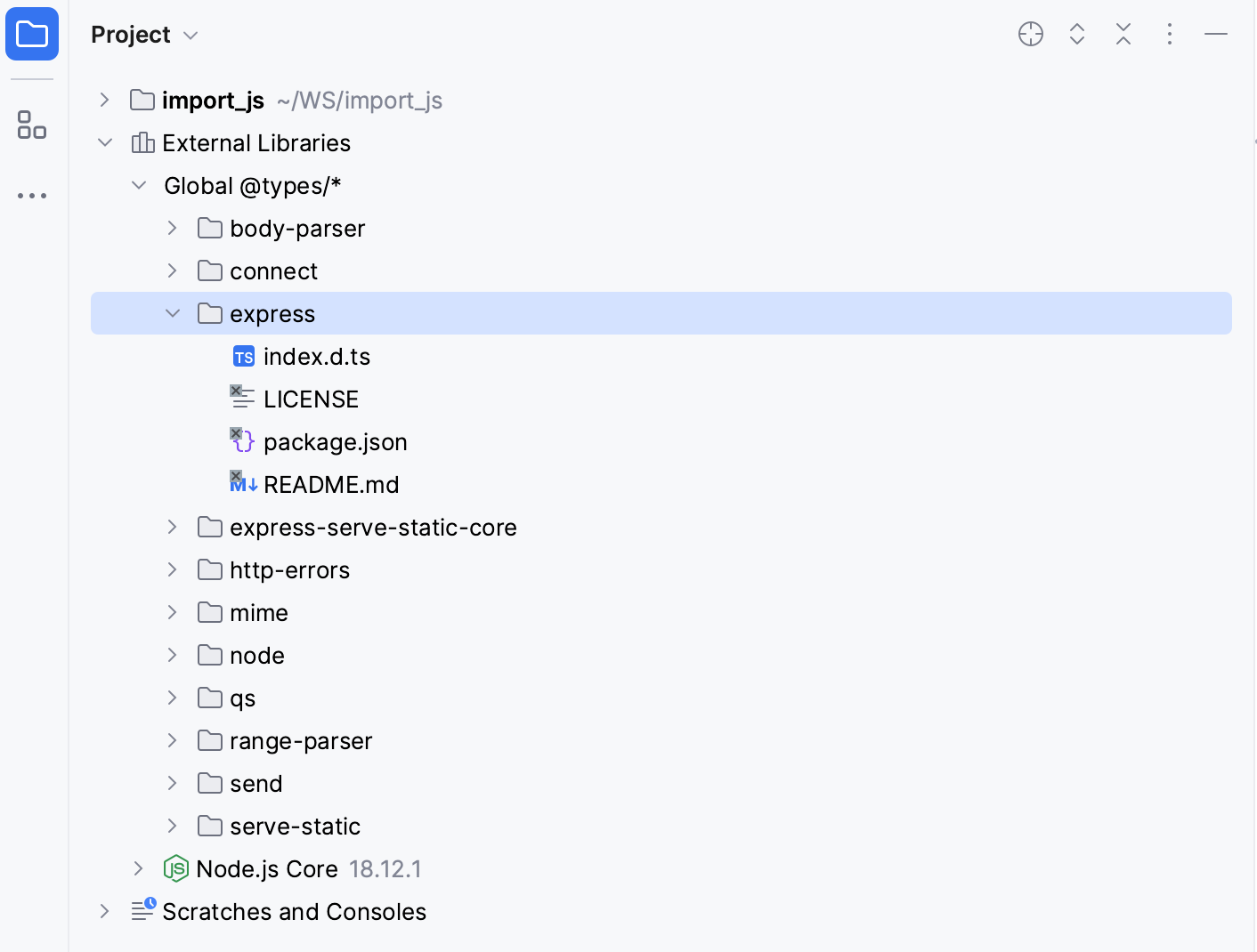 Downloaded type definitions are shown under the External libraries node Downloaded type definitions are shown under the External libraries node
