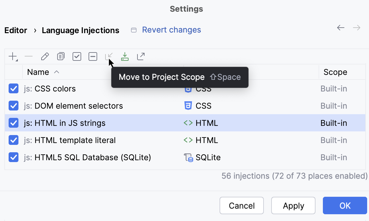 Language injection settings Language injection settings