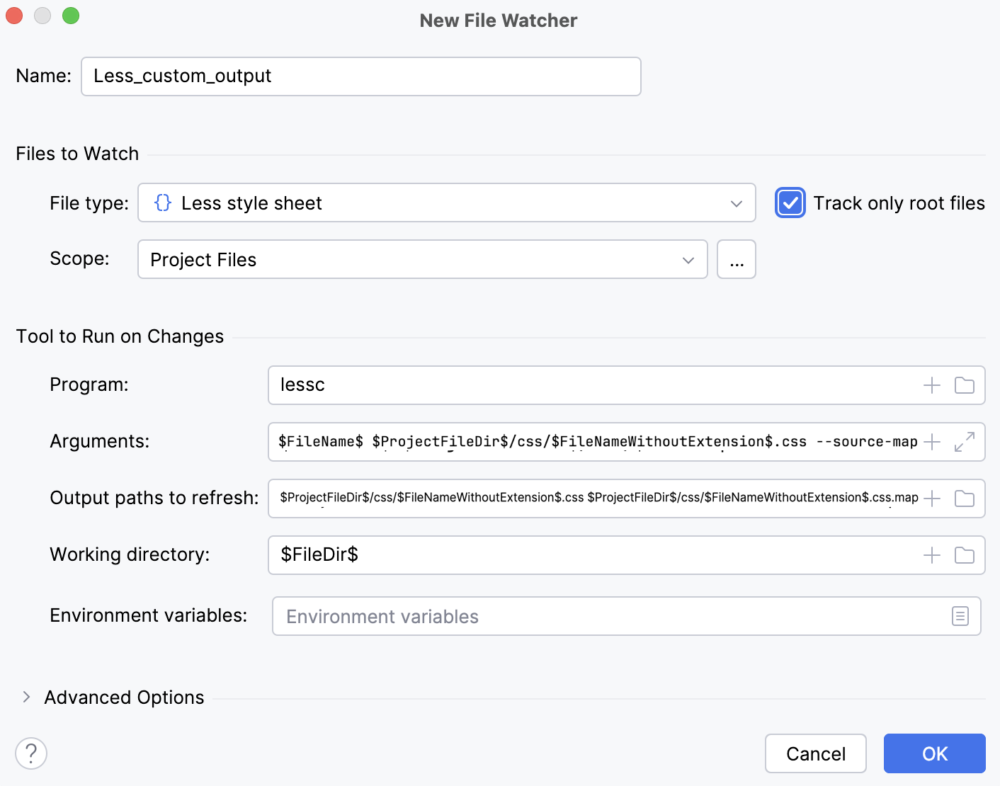 New File Watcher with custom output path