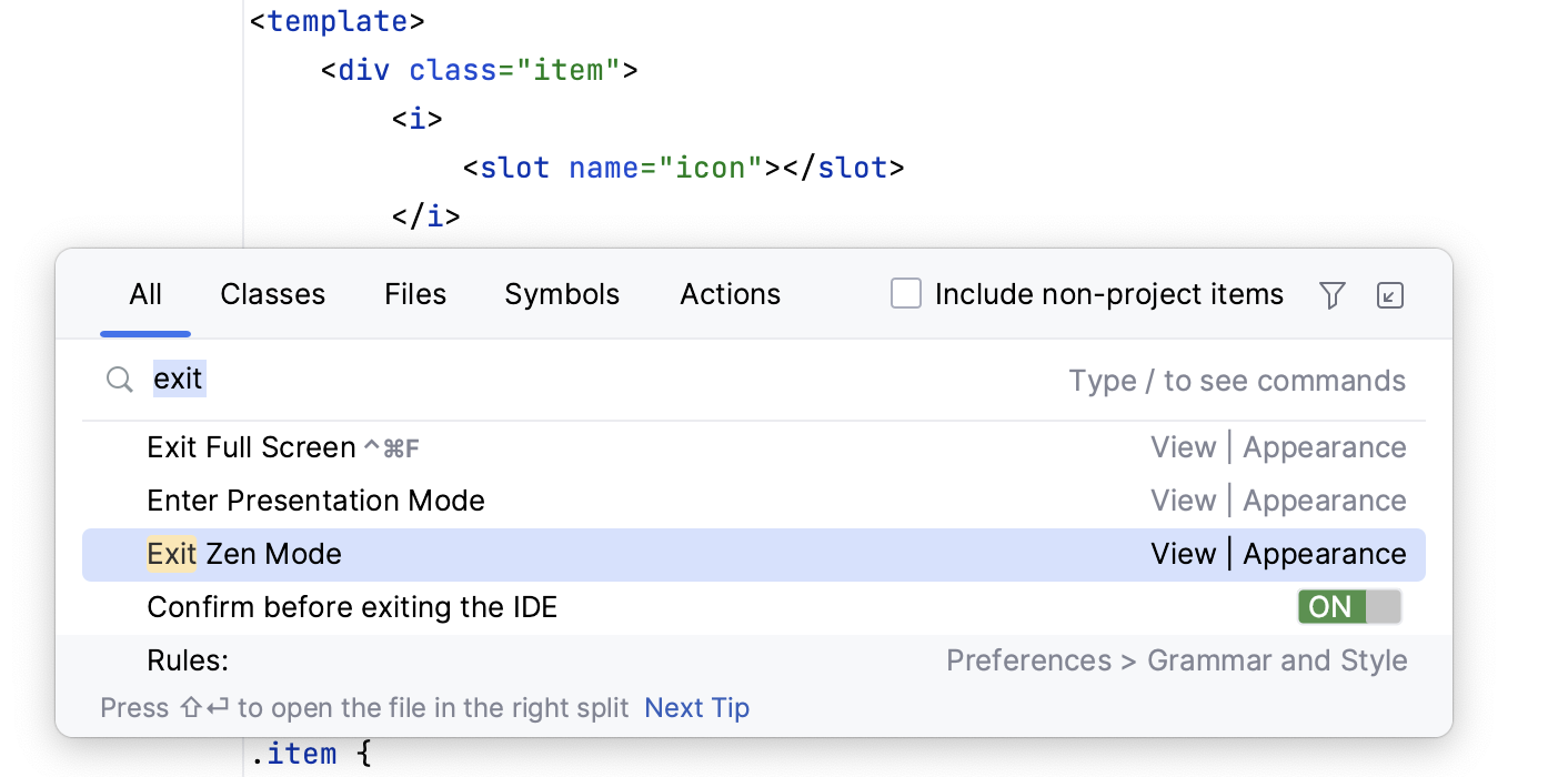自定义 WebStorm：命令面板