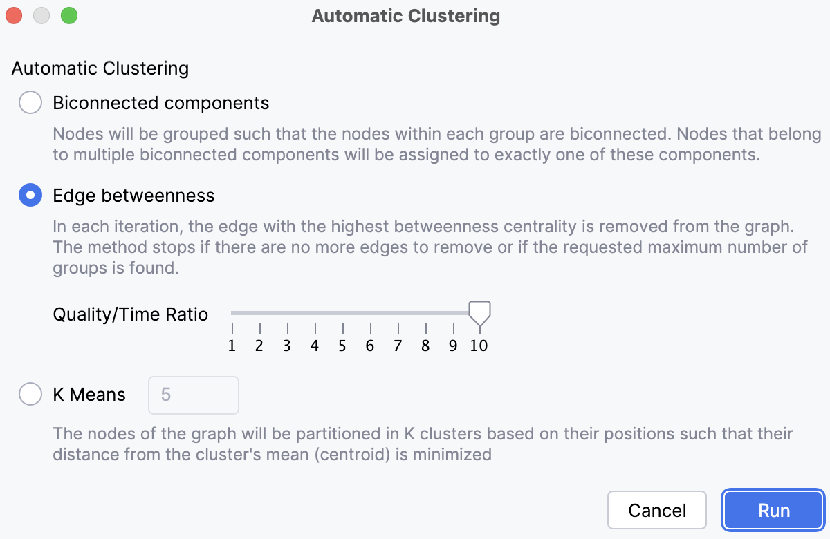 Automatic Clustering dialog