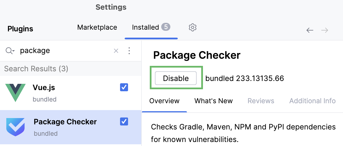 Disable Package Checker plugin Disable Package Checker plugin