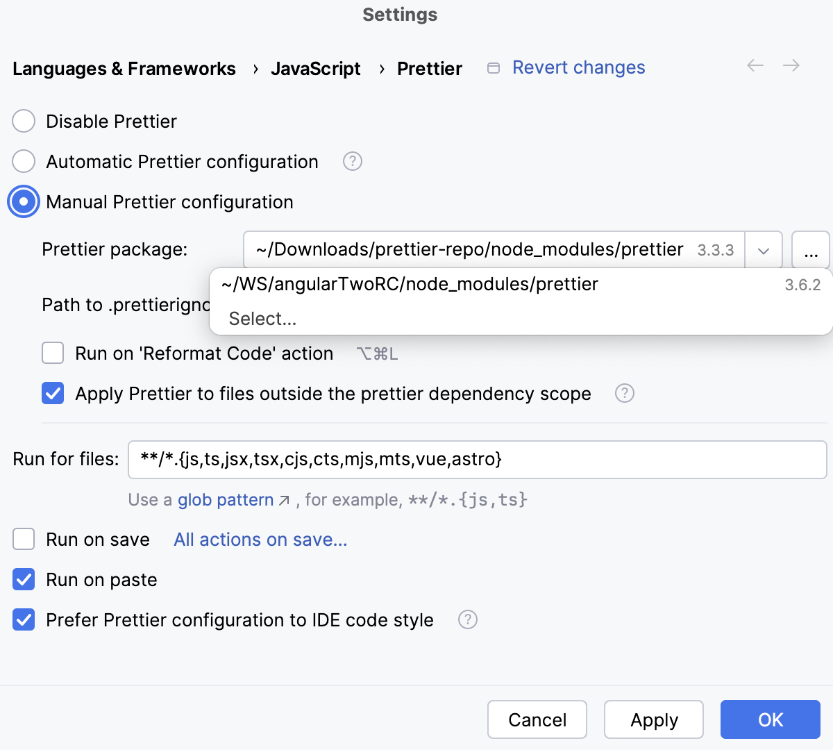 Configure Prettier: manual mode Configure Prettier: manual mode