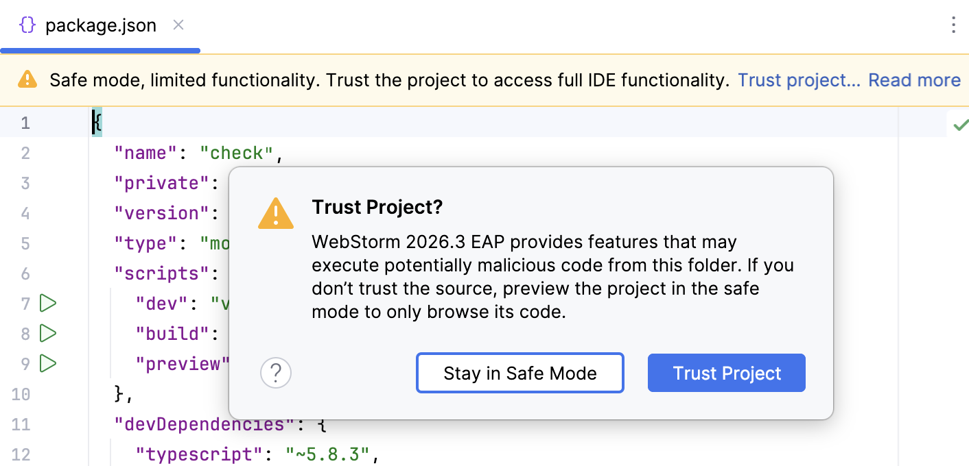 In-editor notification for untrusted projects in the Safe Mode In-editor notification for untrusted projects in the Safe Mode