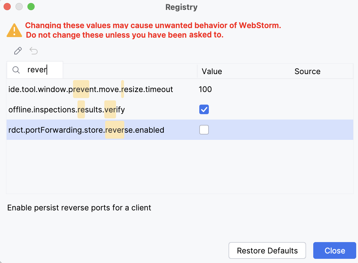 Registry window Registry window